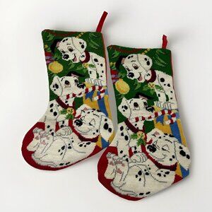 Vintage Disney Needlepoint Christmas Stocking‎ 101 Dalmatians 1990's 18" Pair